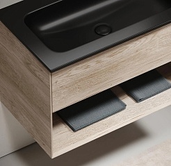 Sancos Мебель для ванной Marmi 1.0 80 дуб галифакс натуральный чёрная раковина – фотография-5