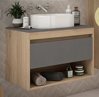 Teymi Тумба с раковиной Ritta 75 дуб эврика/графит матовый подвесная T60525 раковина T50606