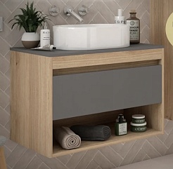 Teymi Тумба с раковиной Ritta 75 дуб эврика/графит матовый подвесная T60525 раковина T50606 – фотография-1