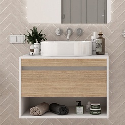 Teymi Тумба с раковиной Ritta 75 Lori 50 подвесная белый/дуб – фотография-3