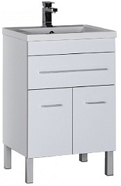 Aquanet Тумба под раковину Верона 58 напольная, дверцы, белая – фотография-1