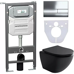 Ceramicanova Подвесной унитаз Metropol Rimless с шумоизоляционной панелью CN1000 с системой инсталляции Envision кнопка Flat хром – фотография-1