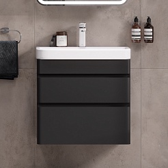 Equil Тумба под раковину Eltoro 60 2 ящика подвесная черный софт – фотография-7