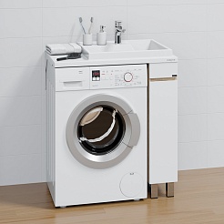 СанТа Тумба с раковиной под стиральную машину Марс 80 R белая/янтарное дерево – фотография-3