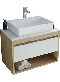 Teymi Тумба с раковиной Ritta 75 дуб эврика/белый матовый T60521 раковина T50005 – фотография-1