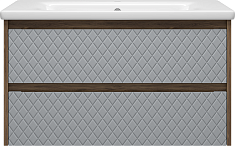 Brevita Тумба с раковиной Chester 90 подвесная серая/дуб чарльстон темно-коричневый