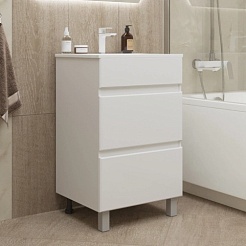 Mixline Тумба с раковиной Брикс 50 2 ящика белая – фотография-3