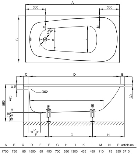 Bette Стальная ванна Form 3710 AD Plus AR – фотография-4