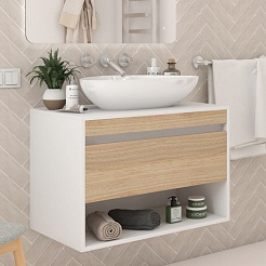 Teymi Тумба с раковиной Ritta 75 Ellie 60 подвесная белый/дуб – фотография-3