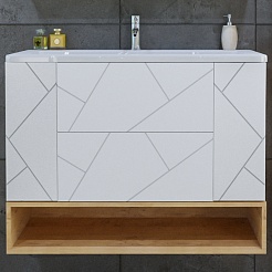 Бриклаер Тумба с раковиной Кристалл 100 с нишей белая/дуб бунратти – фотография-1