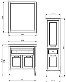 ASB-Woodline Мебель для ванной Гранда 85, белый (патина серебро), массив ясеня – фотография-9