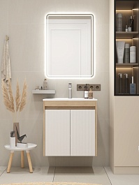 Teymi Тумба с раковиной Netta 60 Волна подвесная дуб/белый – фотография-10