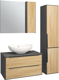 Runo Зеркальный шкаф Мальта 85 дуб/черный – фотография-4