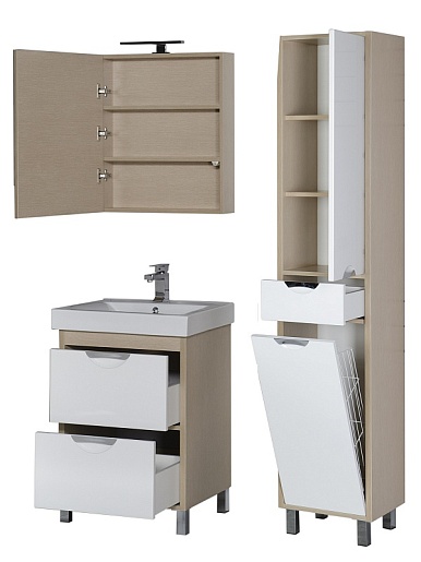 Aquanet Тумба с раковиной "Гретта 60" 2 ящика светлый дуб (171556) – картинка-11