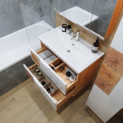 Бриклаер Тумба под раковину Форест 80 подвесная белый/дуб золотой – фотография-4