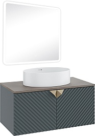 Runo Мебель для ванной Андорра 85 Ovale подвесная зеленый графит/дуб коньячный – фотография-1