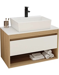 Teymi Тумба с раковиной Ritta 85 дуб эврика/белый матовый T60531 раковина T50005 – фотография-1