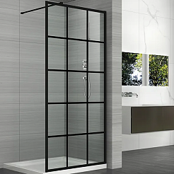Ceruttispa Душевое ограждение Muza T80 профиль черный стекло прозрачное с рисунком – фотография-1