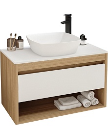 Teymi Тумба с раковиной Ritta 85 дуб эврика/белый матовый T60531 раковина T50701 – фотография-1