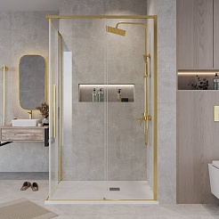 Grossman  Душевой уголок Galaxy 100x70x195 профиль золото сатин стекло прозрачное – фотография-5