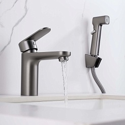 Aquatek Смеситель для раковины Ника AQ1812BGM с гигиеническим душем, оружейная сталь – фотография-4