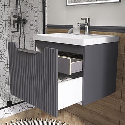 Equil Тумба с раковиной Mirage 60 1 ящик подвесная графит софт – фотография-11