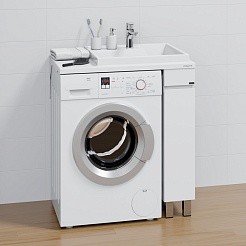 СанТа Мебель для ванной под стиральную машину Марс 80 R белая/светлое дерево – фотография-6