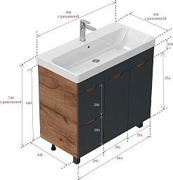 Onika Тумба под раковину Айленд 90 с б/к графит/дуб крафт – фотография-7