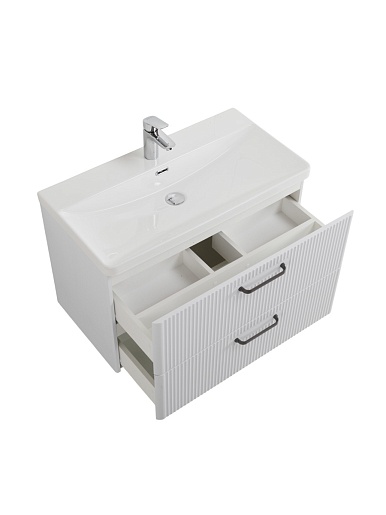 BelBagno Тумба с раковиной Due 80 подвесная Белый металлик ручки Матовый тёмный никель – картинка-9