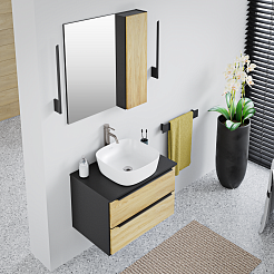 Runo Мебель для ванной Мальта 70 Bella подвесная дуб/черная – фотография-11