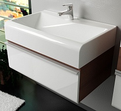 Velvex Тумба с раковиной Crystal Cub 70 белый/ темный лен – фотография-1