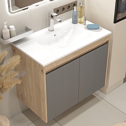 Teymi Тумба с раковиной Netta 80 подвесная дуб/графит – фотография-5