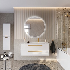 Cezares Тумба с раковиной Eco Cer-N 120 R bianco lucido CZR-8095-120-R ручки сатиновое золото – фотография-2