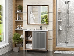 Brevita Мебель для ванной Lumus 90 R с подсветкой серая/дуб галифакс олово – фотография-3