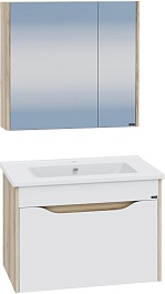СанТа Мебель для ванной Сатурн 75 подвесная белая/дуб австрийский – фотография-1