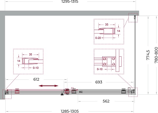 BelBagno Душевой уголок Soft Close-2 SOFT_CLOSE-2-AH-1-130/80-C-GM 130x80 профиль оружейная сталь стекло прозрачное – фотография-12