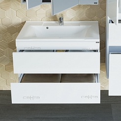 СанТа Тумба с раковиной Марс 80 подвесная, 2 ящика – фотография-2