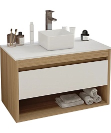 Teymi Тумба с раковиной Ritta 85 дуб эврика/белый матовый T60531 раковина T50303 – фотография-1