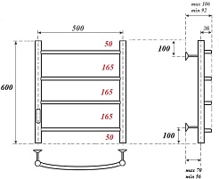Point Полотенцесушитель электрический П4 500x600 PN04756 хром – фотография-3