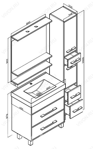 Бриклаер Тумба с раковиной Чили 80 венге – картинка-7
