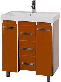 Misty Тумба с раковиной Джулия QVATRO 75 конус, 3 ящика, оранжевая – фотография-1