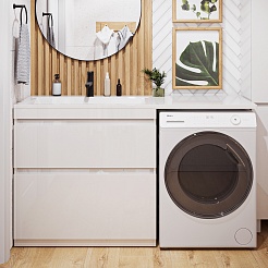 Vivon Тумба с раковиной под стиральную машину Donna 150L 2 ящика напольная белый глянец – фотография-1