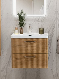 BelBagno Тумба с раковиной Due 60 подвесная Rovere Nature ручки Матовый атласный никель – фотография-11