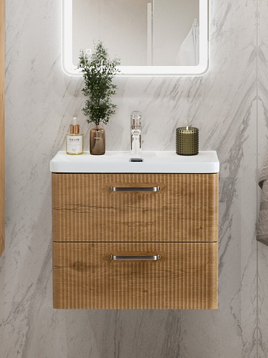 BelBagno Тумба с раковиной Due 60 подвесная Rovere Nature ручки Матовый атласный никель – картинка-11