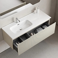 Sancos Тумба с раковиной Snob R 1.0 120 L beige soft раковина Element 121 чаша слева CN7006L – фотография-3