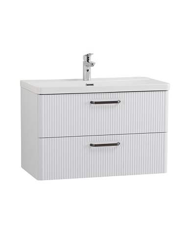 BelBagno Тумба с раковиной Due 80 подвесная Bianco Lucido ручки Матовый тёмный никель – фотография-6