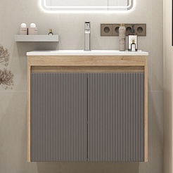 Teymi Тумба с раковиной Netta 70 Волна подвесная дуб/графит – фотография-3