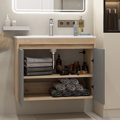 Teymi Тумба с раковиной Netta 80 подвесная дуб/графит – фотография-6