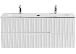 Cezares Тумба с раковиной Duet-N 120 подвесная Bianco Lucido с двумя чашами – фотография-1