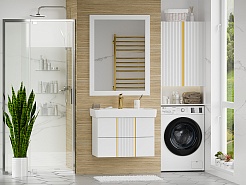 Brevita Тумба с раковиной Vega 80 подвесная белая/золото – фотография-9